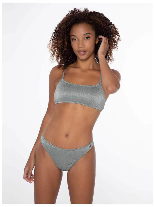 Set Bikini Sutien Sport Cu Burete Detașabil Argintiu