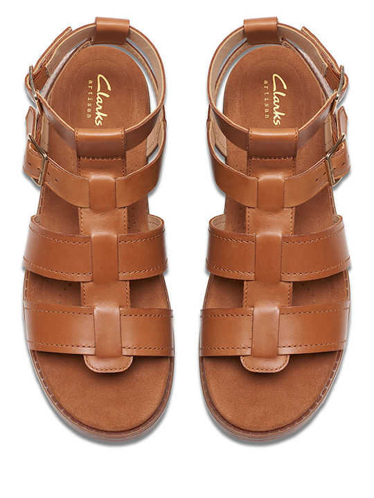 Orinoco Cove Leather Women's Flat Sandals in Tabac Brown Color