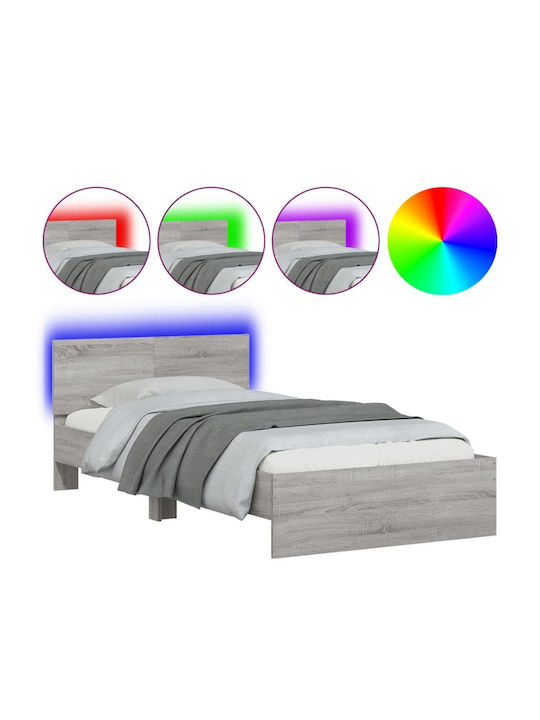 Bed Single Wooden Gray with Slats for Mattress 100x200cm