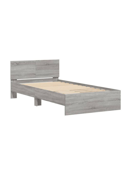 Bed Single Wooden Gray with Slats for Mattress 100x200cm