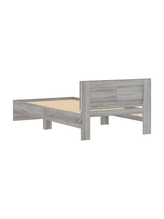 Bed Single Wooden Gray with Slats for Mattress 100x200cm