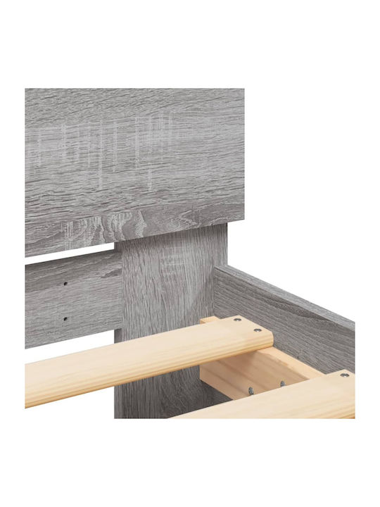 Bed Single Wooden Gray with Slats for Mattress 100x200cm