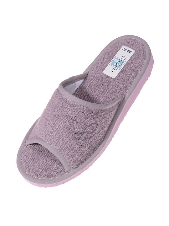 Amaryllis Slippers Πετσετέ Χειμερινές Γυναικείες Παντόφλες σε Μωβ Χρώμα