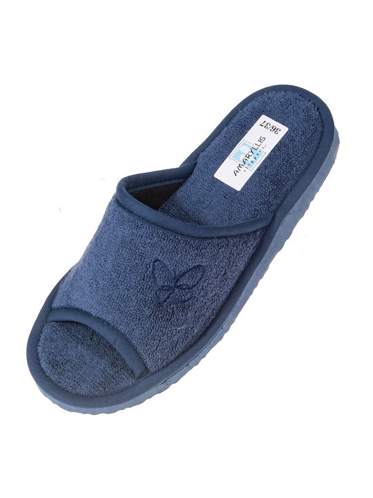 Amaryllis Slippers 7312 Πετσετέ Χειμερινές Γυναικείες Παντόφλες σε Μπλε Χρώμα