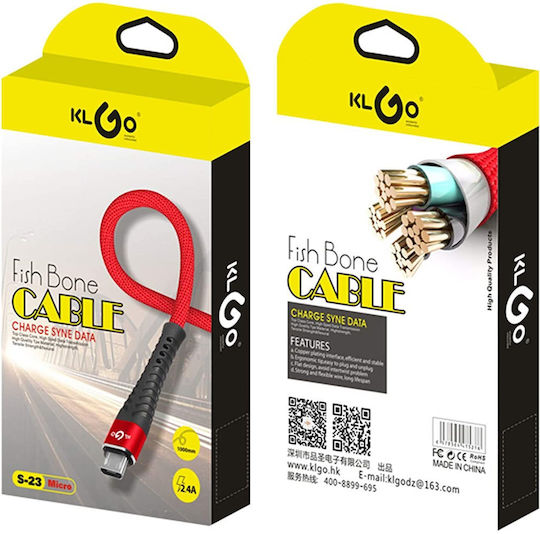 KLGO S-23 Regulär USB 2.0 auf Micro-USB-Kabel Rot 1m 1Stück