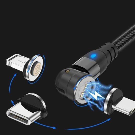 Μαγνητικό / LED USB-A to Lightning Cable Μαύρο 2m