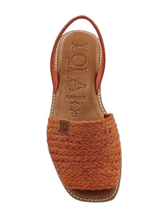 Lola Almagro 9362 Coral Leder Flache Sandalen für Damen in Orange Farbe