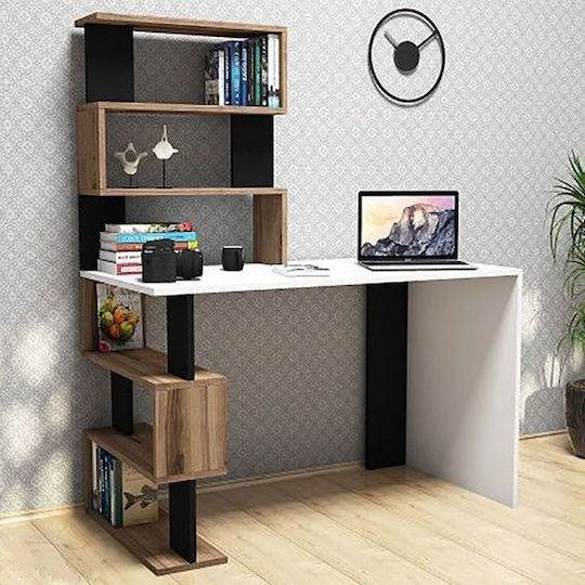 Birou Aigina Din Lemn Alb/Nuc/Negru 120x60x148cm