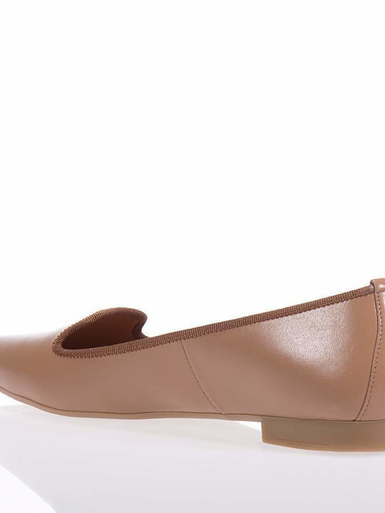 Toutounis Leather Pointy Ballerinas Tabac Brown