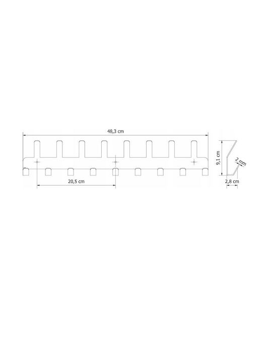 Cremastă de Perete Metalică cu 17 Compartimente Neagră 48.3x2.5x9.5cm