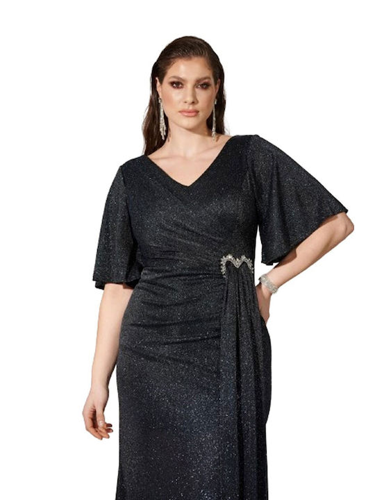 Kalliope Maxi Evening Dress Wrap with Slit Navy Blue