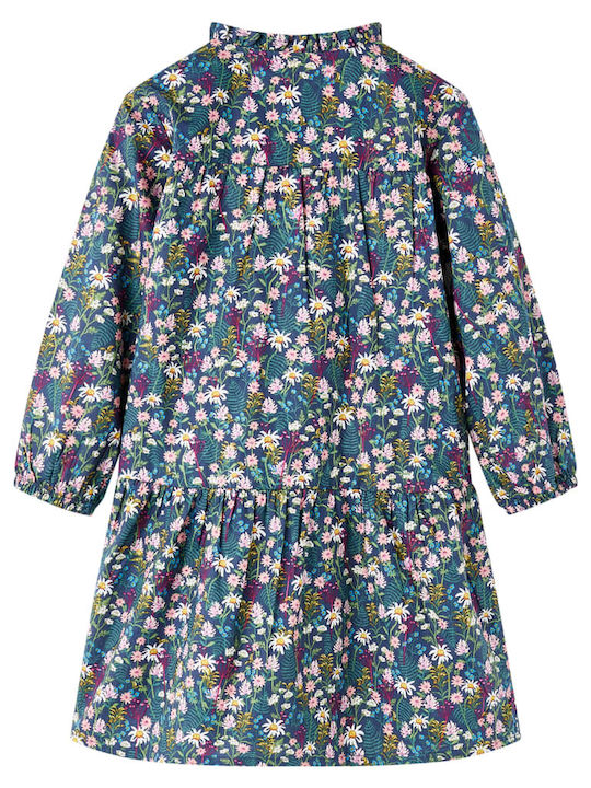 vidaXL Girls Dress Floral Long Sleeve Dark Blue