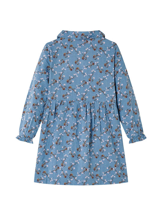 vidaXL Girls Dress Floral Long Sleeve Petrol