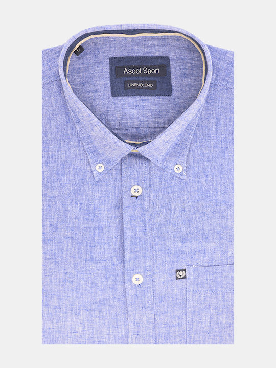 Ascott Men's Shirt Short Sleeve Linen Blue