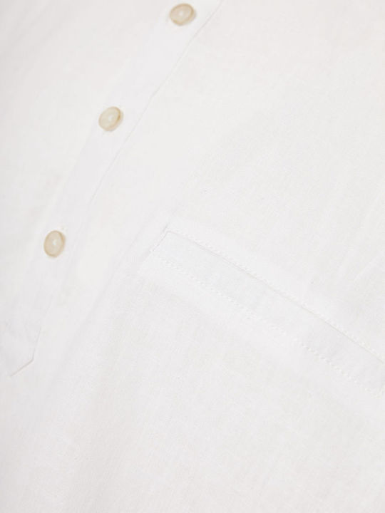Funky Buddha Men's Shirt Short Sleeve Linen White