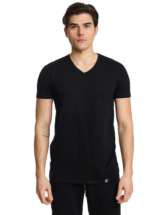 Paco & Co Men's Short Sleeve Blouse with V-Neck Black