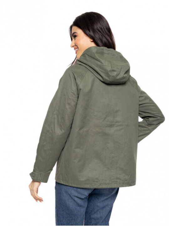 Biston Women's Short Lifestyle Jacket for Winter with Hood Khaki