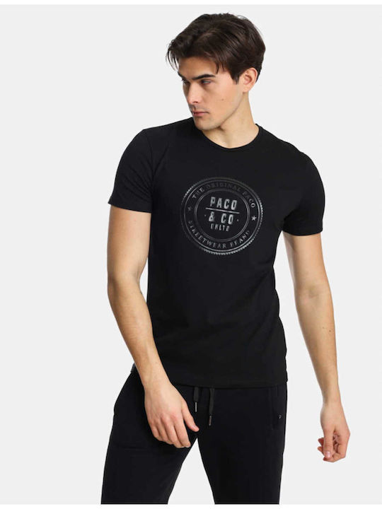 Herren T-Shirt mit Brustdruck Paco & Co 2431005 Schwarz