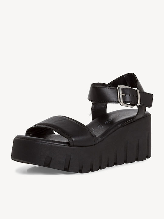Women's Leather Ankle Strap Platforms Black