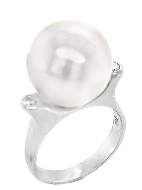 Xryseio Ring with Pearls & Diamond made of White gold 18K