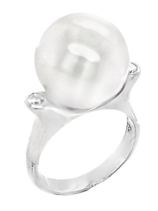 Xryseio Ring with Pearls & Diamond made of White gold 18K