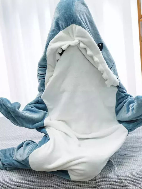 OikosHomeware Χειμερινή Γυναικεία Ολόσωμη Πιτζάμα Shark Blue
