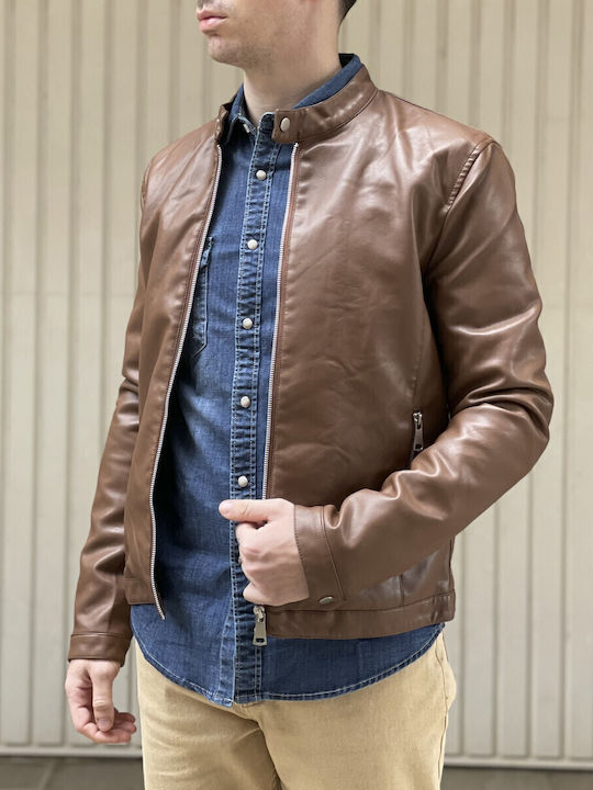 Bread And Buttons Ανδρικό Ταμπά Jacket Από Δερματίνη Με Μάο Γιακά G12317t