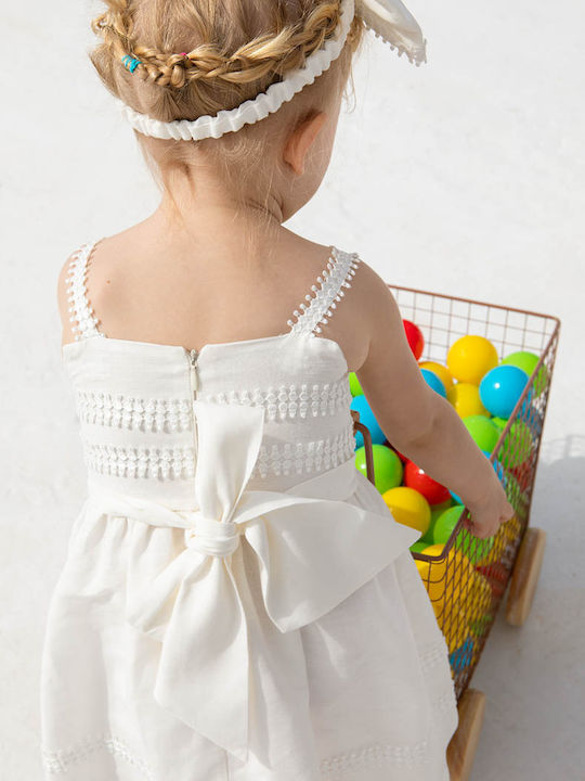 Bambolino Dafni Set De Haine De Botez Pentru Fete Ecru Cu Rochie 2 Bucăți