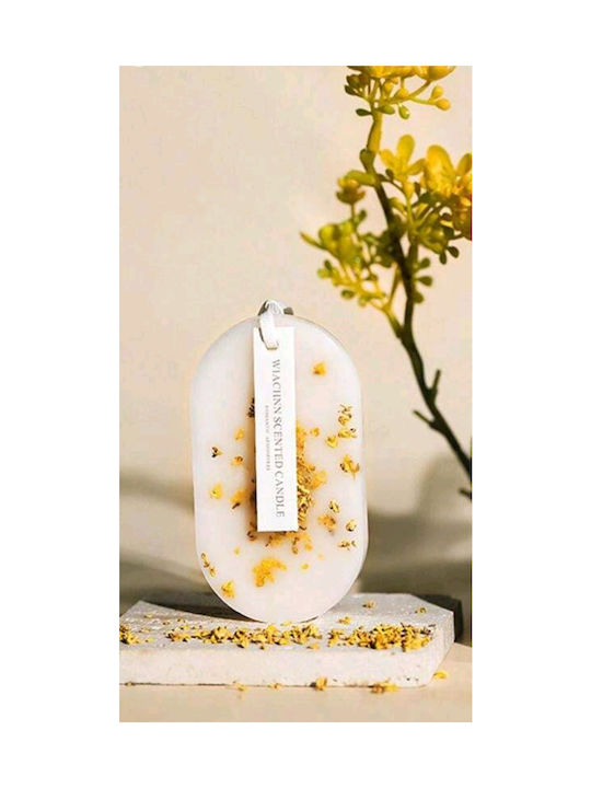 Aromatic Closet Candle Oval White With Yellow Flowers 9x5cm (tatu Moyo)