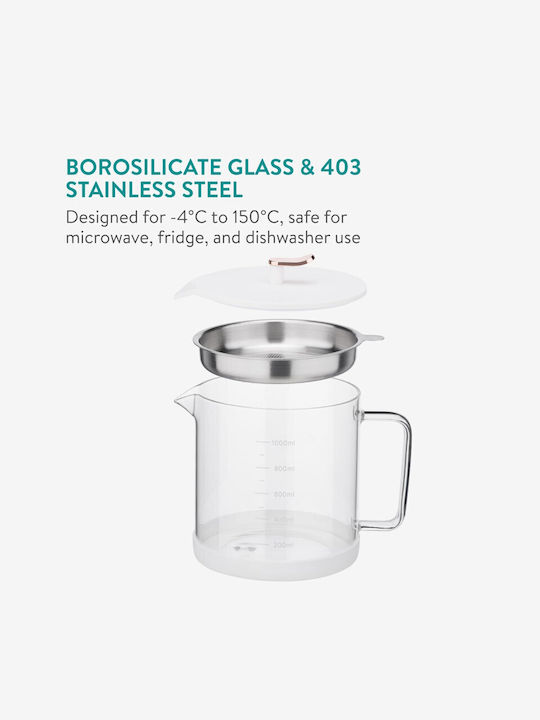 Navaris Teekanne mit Filter Rostfreier Stahl Weiß 1500ml