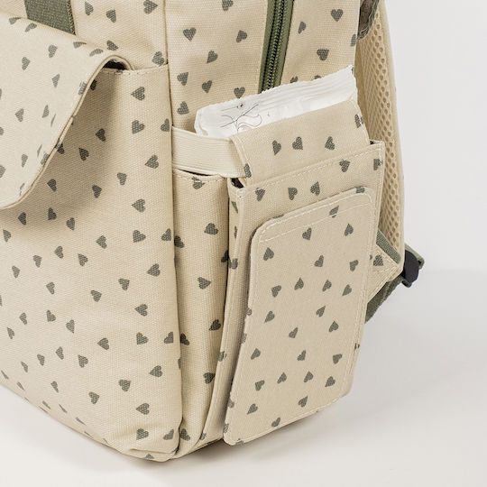 Backpack Changing Bag Poppy Olive Hearts | Walking Mum 1120800324