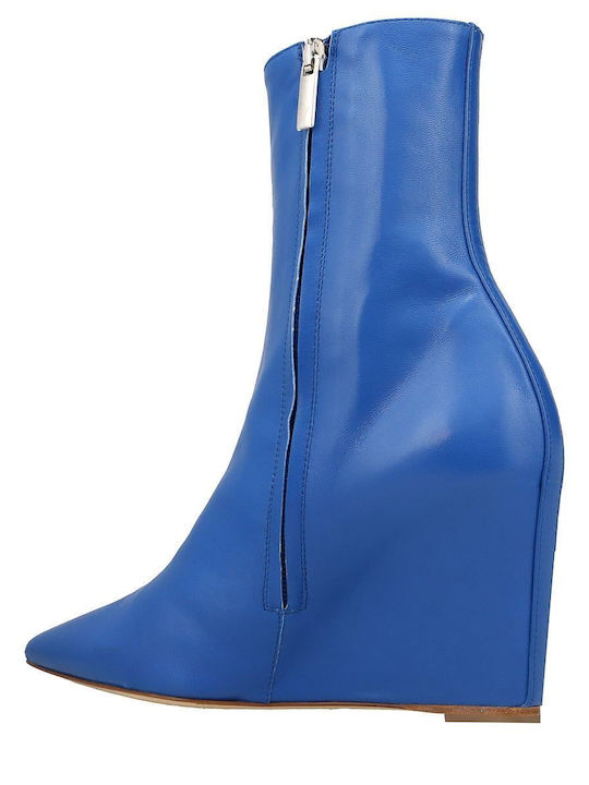 Leather Women's Ankle Boots Platform Blue