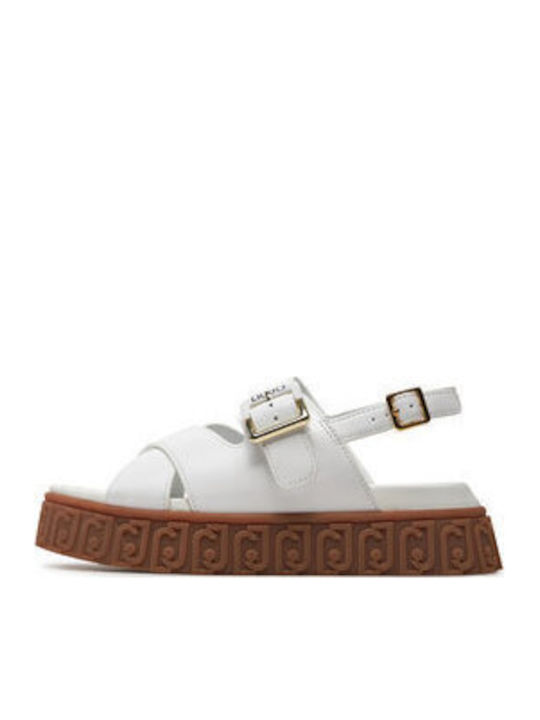 Leather Women's Flat Sandals in White Color