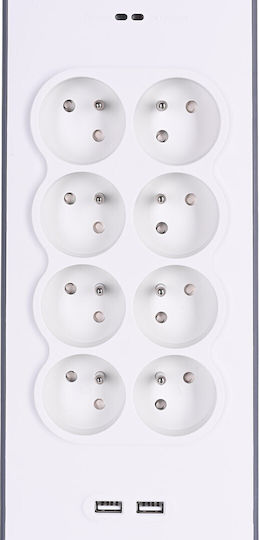 Belkin Πολύπριζο 8 Θέσεων με 2 USB-A και Καλώδιο 2m Γαλλίας (Type E)