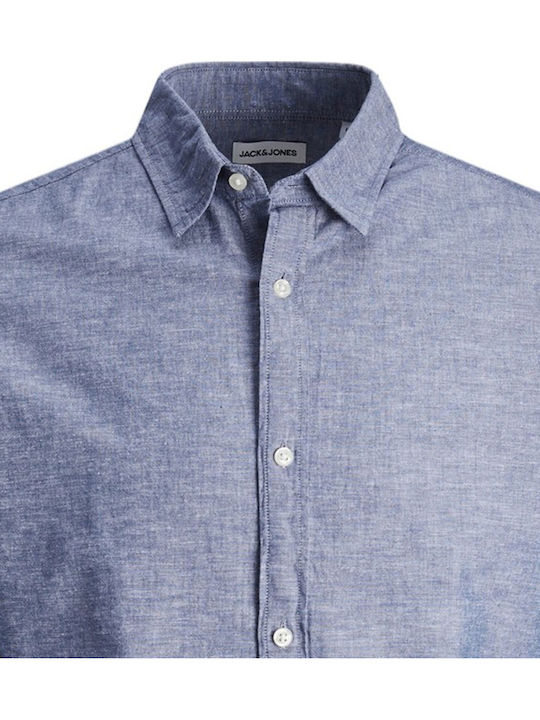 Jack & Jones M Linen Blend Shirt Ls Sn - 12248579-faded Denim Blue