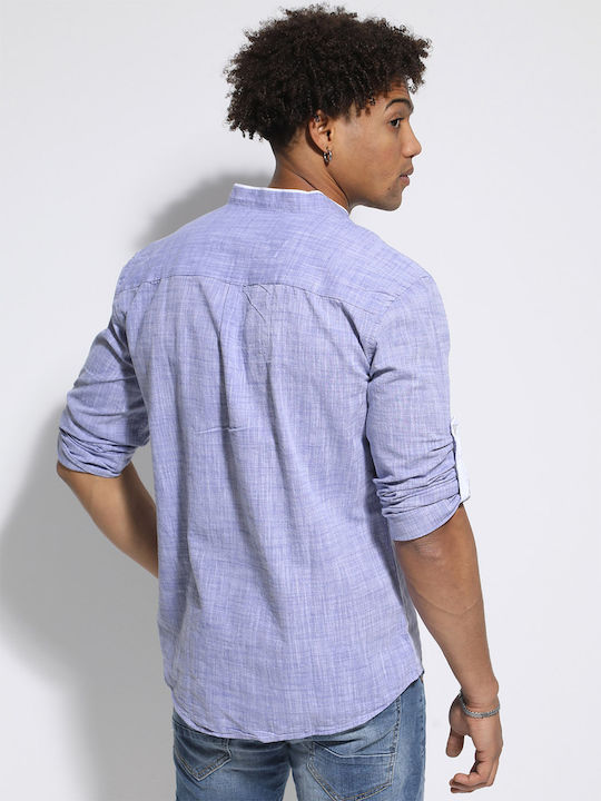 Λινή Πουκαμίσα Με Μάο Γιακά Dumbai 33-6113 Indigo - Indigo