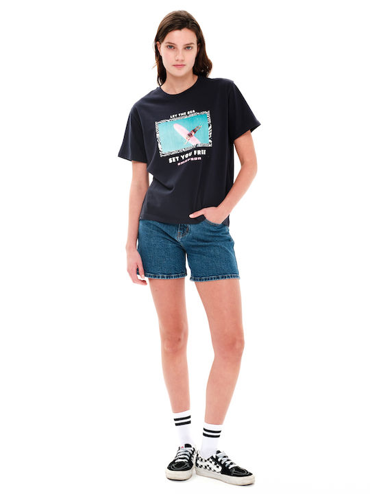 Bluze Damă Sport Oversized Floral Negru 241.EW33.88-Off Negru