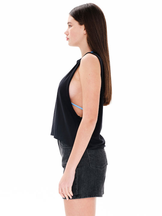 Peace Sunshine All The Time Damen Crop Top Baumwolle Ärmellos Schwarz
