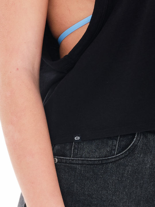 Peace Sunshine All The Time Damen Crop Top Baumwolle Ärmellos Schwarz
