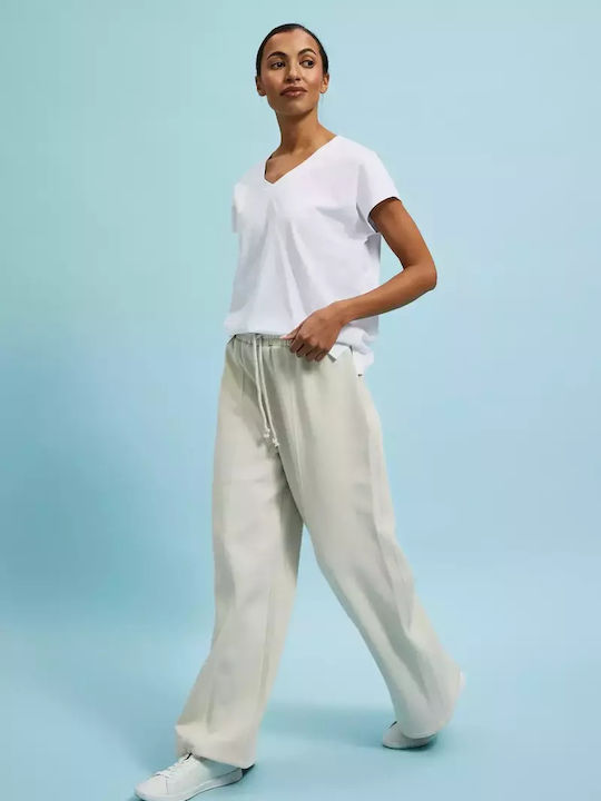 Moodo Damen Bluse Baumwoll Kurzärmelig mit V-Ausschnitt Weiß