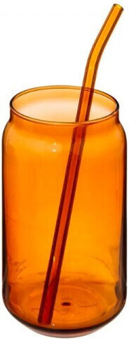 Secret de Gourmet Чаша За Коктейли За Вода За Бира От Стъкло Кехлибарена със Сламка 520ml 202118B