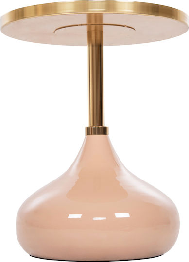 Masă Laterală Rotundă Metalică Roz-Bej M35.5xL35.5xÎ44.5cm