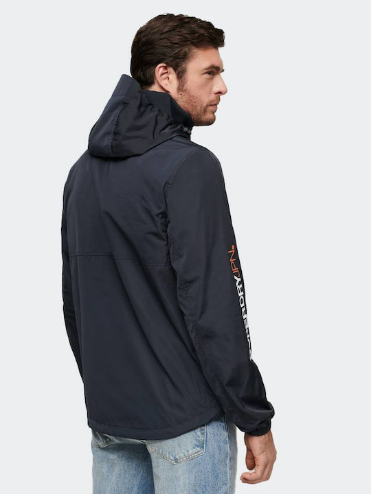 Superdry Herren Jacke Lässig Winddicht Marineblau