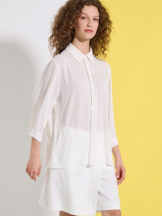 Matis Fashion Women's Crop Top with 3/4 Sleeve Ecru