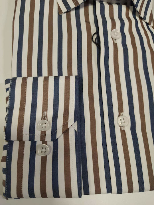 Langarmhemd Gestreift Gestreift Braun/Blau 19v69 Versace Slim 11.33. Cremona Kamel