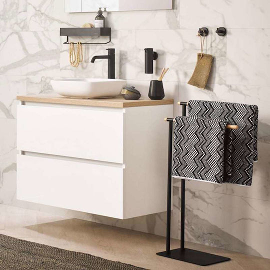 Sealskin Brix Double Floor Standing Bathroom Freestanding Towel Rack ​43x80cm Black