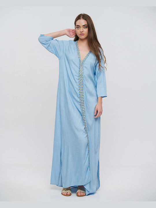 Rochie/Kaftan Lungă Albastru Deschis cu Șnururi Aurii Mărime Unică (100% Rayon) cm 5-41-348-0736