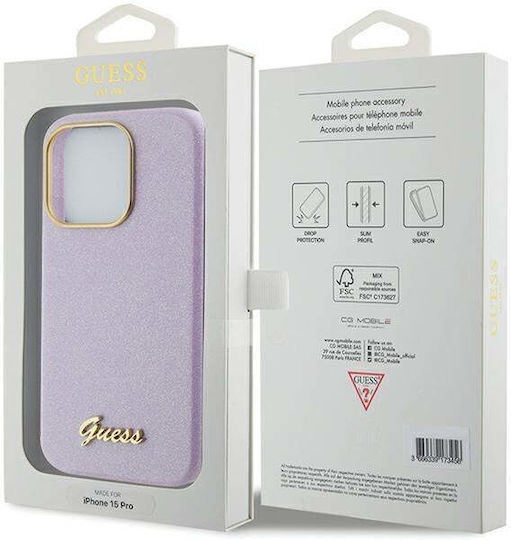 Guess Glitter Glossy Script Back Cover Πλαστικό / Σιλικόνης Μωβ (iPhone 15 Pro Max)