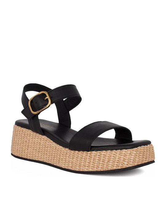 Women's Leather Platform Shoes Black