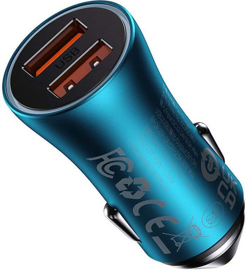Baseus Golden Contactor Car Charger 60W 8A Fast Charging with Ports: 2xUSB Gray Color
